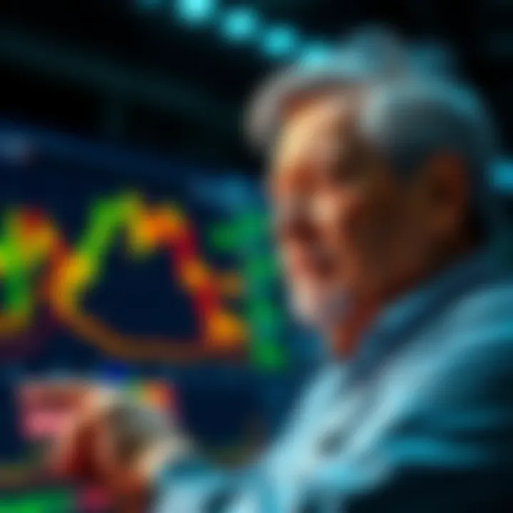 A seasoned investor looking at stock charts with a thoughtful expression, reflecting on years of investment experience.