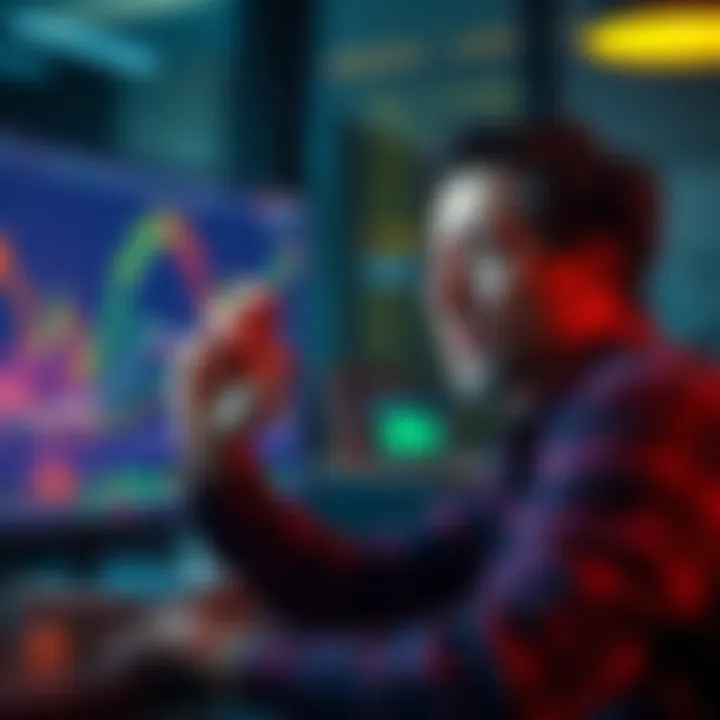 An investor looks stressed while reviewing their Loopring investment losses on a computer screen, with charts showing a price drop in the background.