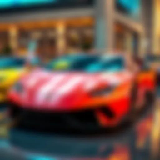 A shiny Lamborghini parked in a luxurious setting, showcasing its sleek design and vibrant color, attracting attention from car enthusiasts