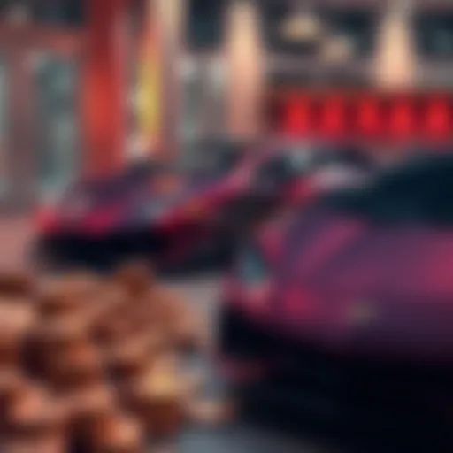 A sleek Lamborghini sports car parked next to piles of XRP coins, symbolizing a financial decision about purchasing the car.