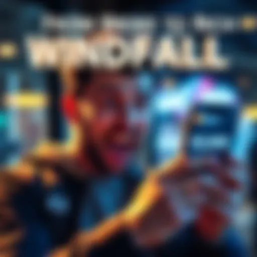 A man with a surprised expression looking at his phone showing a Bitcoin account balance of $60,000