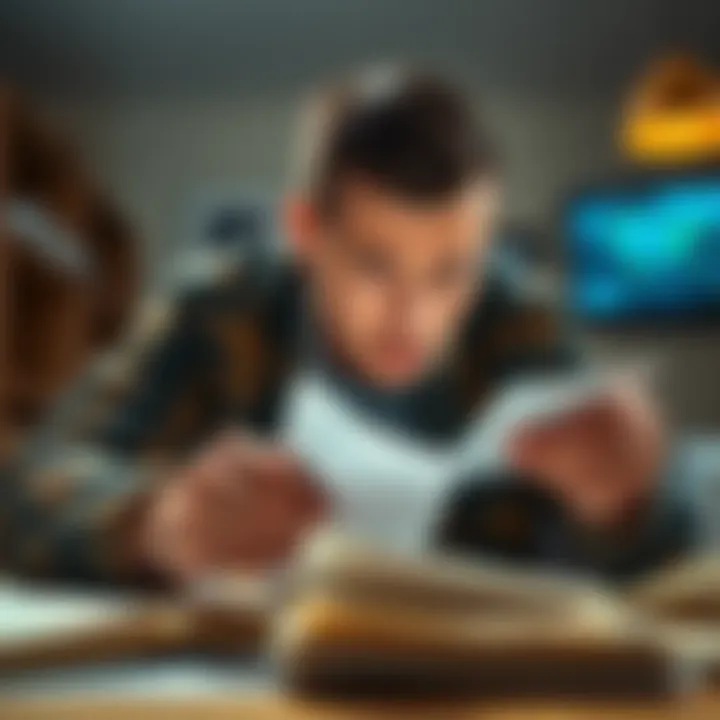 A man looking worried while searching through papers for his lost Bitcoin wallet key