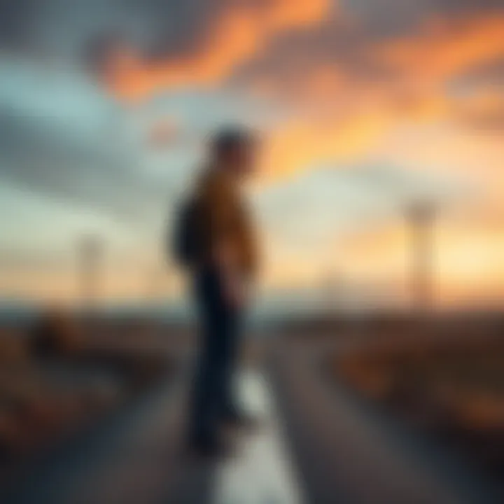 Man in a turning point A man standing at a crossroads, looking thoughtful as he considers his choices.
