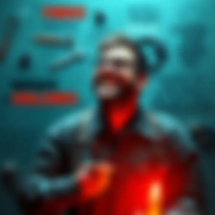 A man using a creative method to tackle everyday challenges, smiling as he finds solutions, surrounded by inspirational quotes and tools.