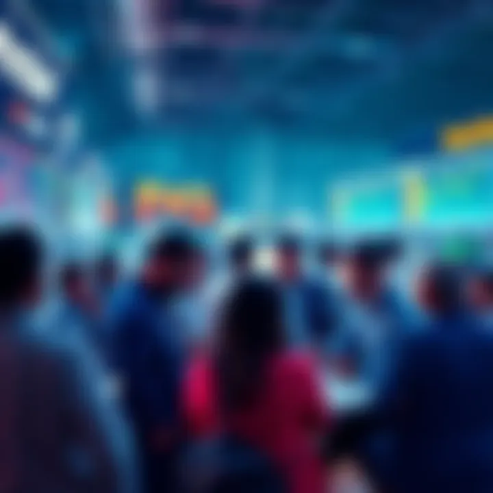 People engaging in a lively market discussion, sharing trading strategies and insights.