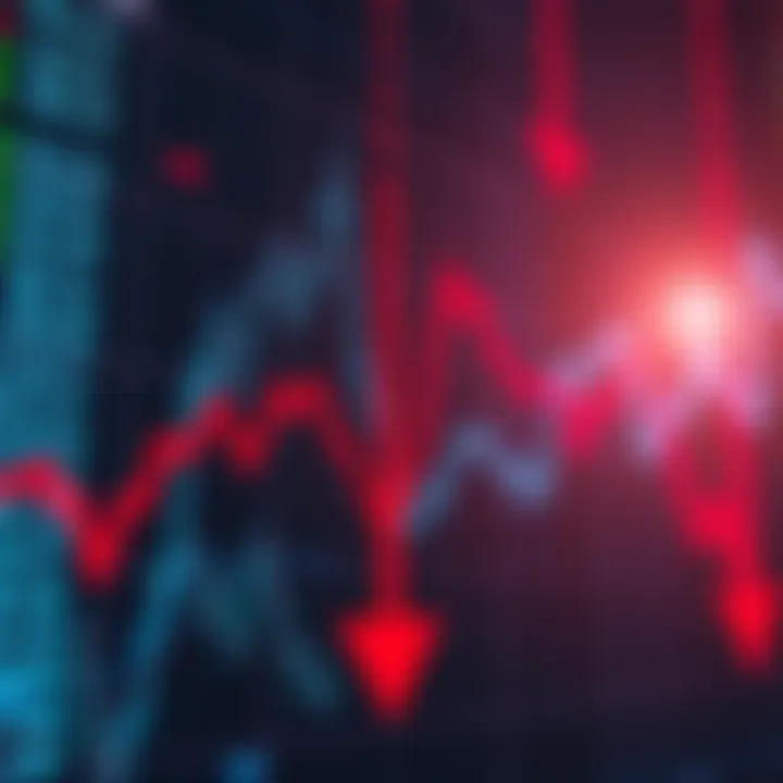 A stock market chart showing a steep decline in prices with red arrows pointing downward, illustrating market volatility despite positive news.