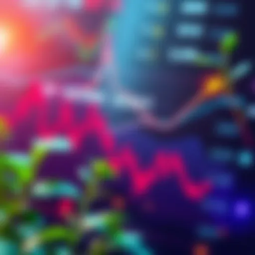A graphic depicting a stock market chart showing a sharp drop followed by a recovery, with symbols of investment strategies like stop losses and crypto control, surrounded by green growth elements.