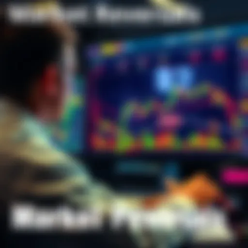 A trader watching stock charts with fluctuating lines and candles, representing market reversals