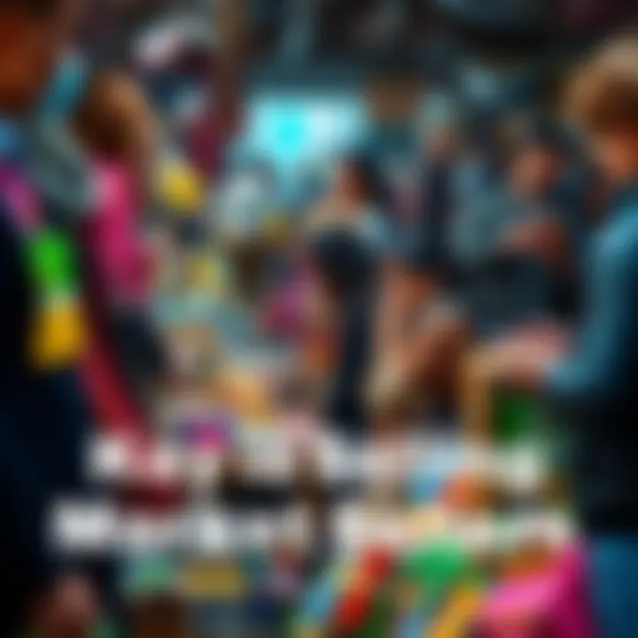 A group of people in a bustling market, showcasing various products and engaging in sales activities.
