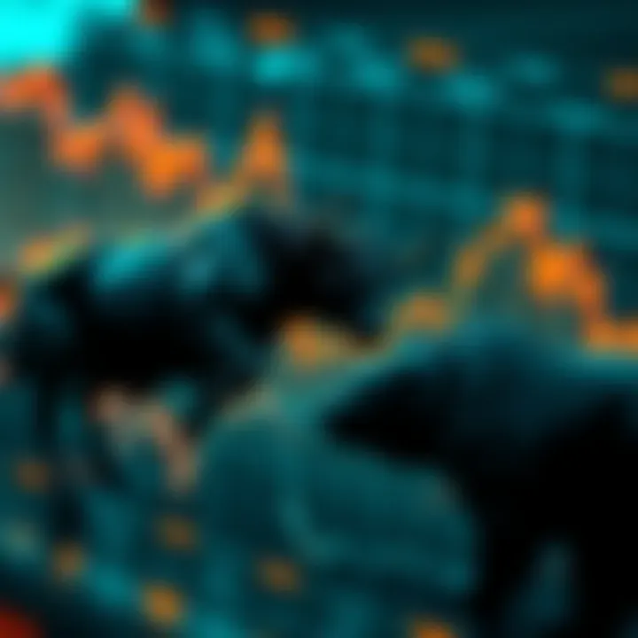 Graph showing fluctuating market trends with a bull and bear symbolizing bullrun and market pause.
