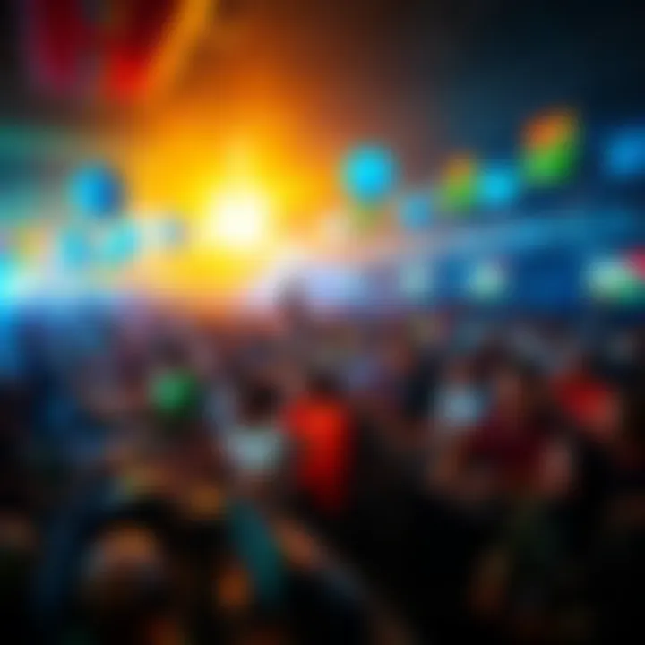 Massive Online Game Community A vibrant scene showing thousands of diverse players engaged in an online game, representing a billion-player community.