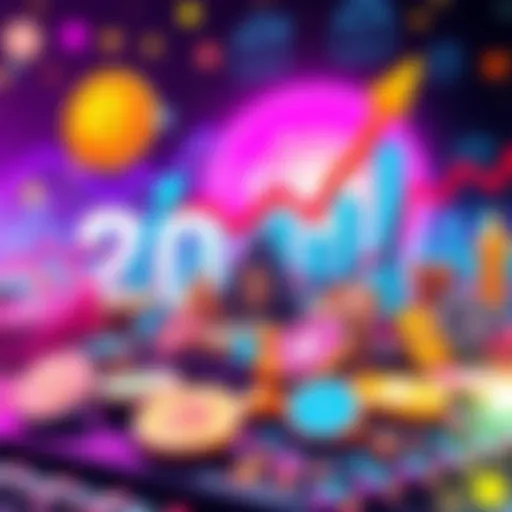 Colorful graphic showing popular memecoins and altcoins with upward trends and vibrant designs