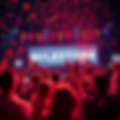 People celebrating a target achievement with confetti and banners in a community event