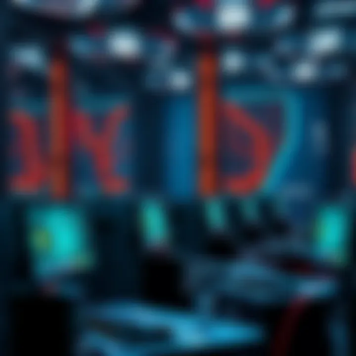 A group of miners working on p2pool chains to prevent 51% attacks, with computers displayed and digital graphics representing blockchain security