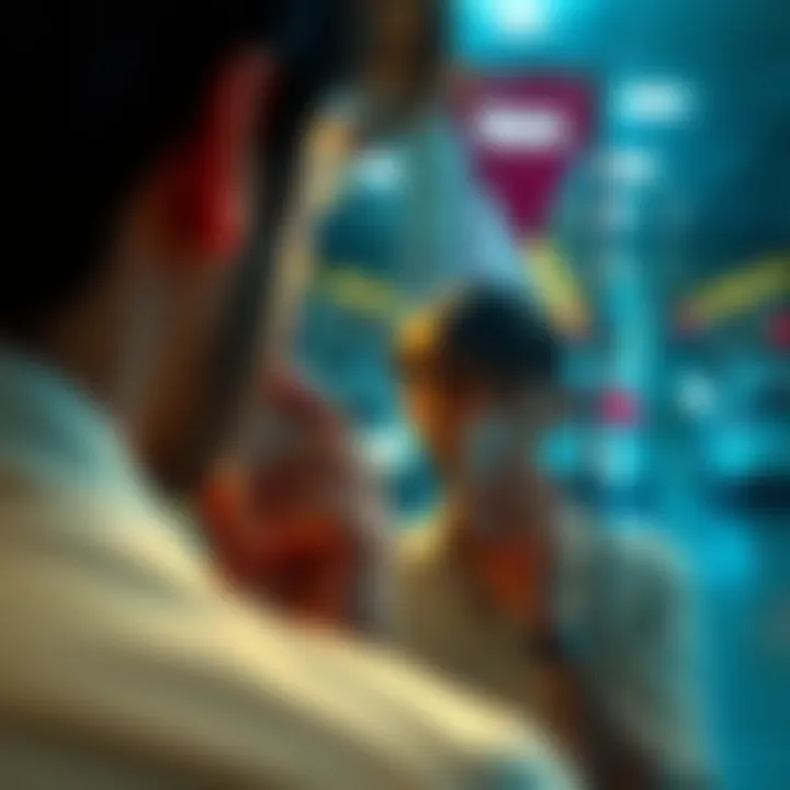 Mirror Reflection of a Person A person looking into a mirror, showing a reflection that distorts their appearance and surroundings.