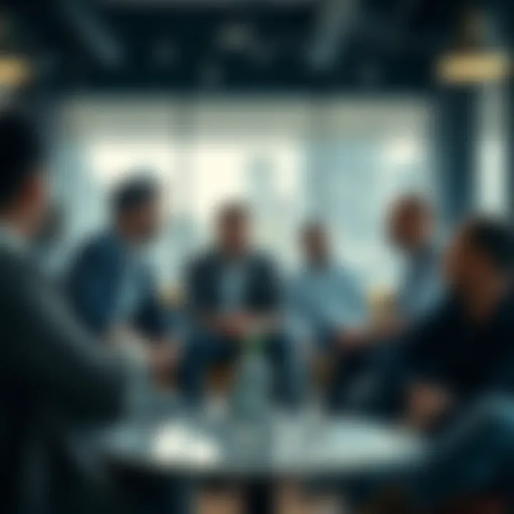 A group of modern men discussing their struggles and experiences in a casual setting.