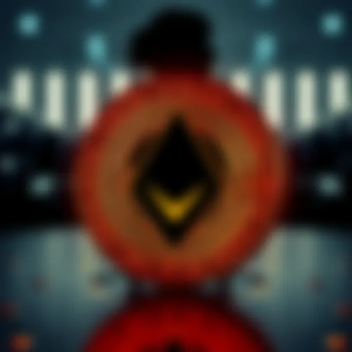 A digital representation of Monero cryptocurrency with a focus on its ban symbol and a silhouette of Christine Lagarde in the background, showcasing her influence in finance.