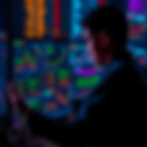 A person examining Monero data on a computer screen with charts and graphs showing transaction patterns.