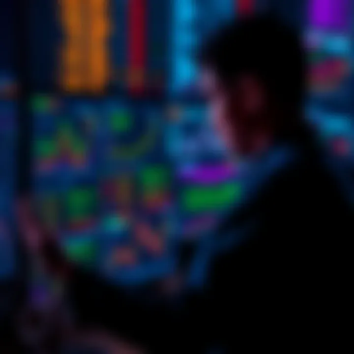A person examining Monero data on a computer screen with charts and graphs showing transaction patterns.