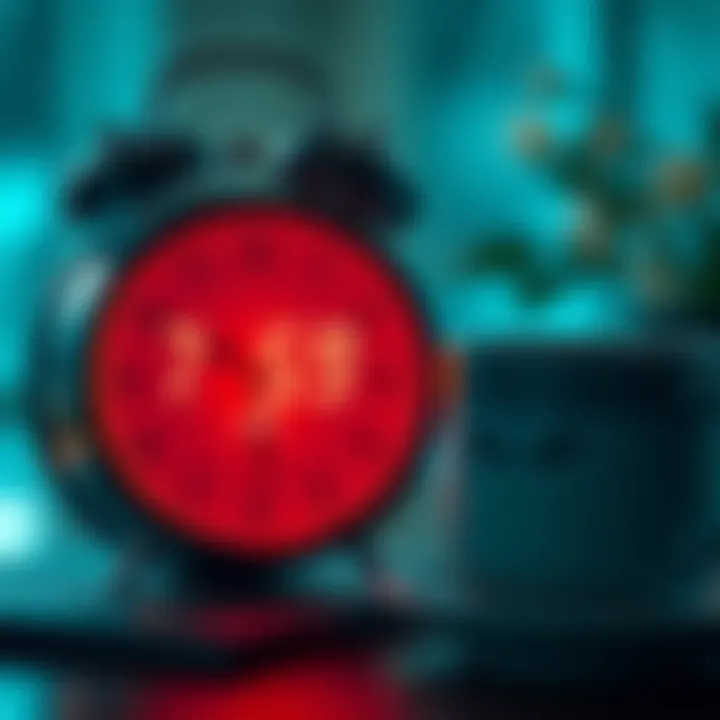 A close-up of an alarm clock showing 7:59 AM, symbolizing the moment before the workday begins, with a sleepy coffee cup nearby.