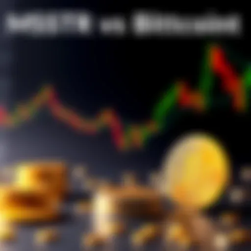 A visual comparison of MSTR stock and Bitcoin, highlighting investment options for viewers.