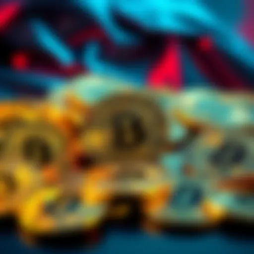 A collection of shiny golden coins with the Bitcoin logo on them, representing several units of Bitcoin currency.