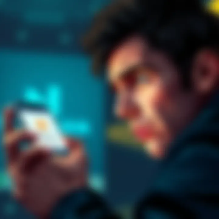 A frustrated person looking at their phone showing a failed bitcoin transaction notification, with a Nationwide Bank logo in the background