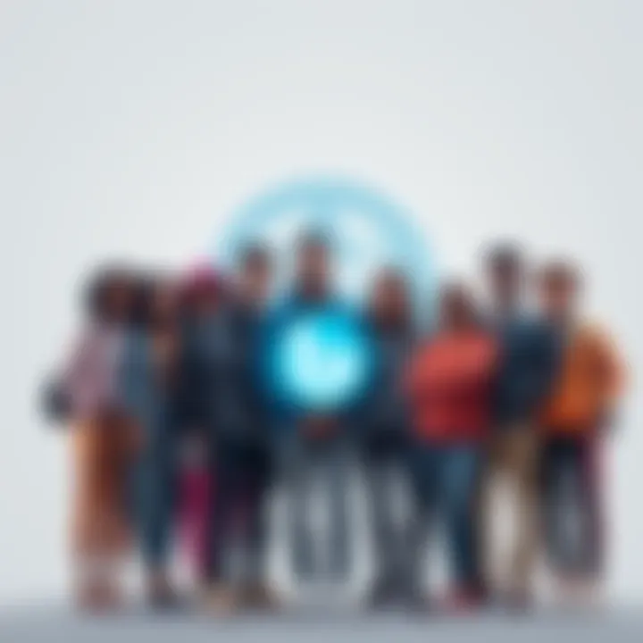 A group of diverse people representing KYC'd pioneers standing together, symbolizing community and engagement, with a backdrop of the family π logo.