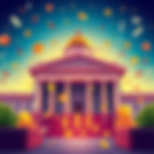 Illustration of a government building with symbols of money like coins and bills, representing the new laws affecting stablecoins and national debt.