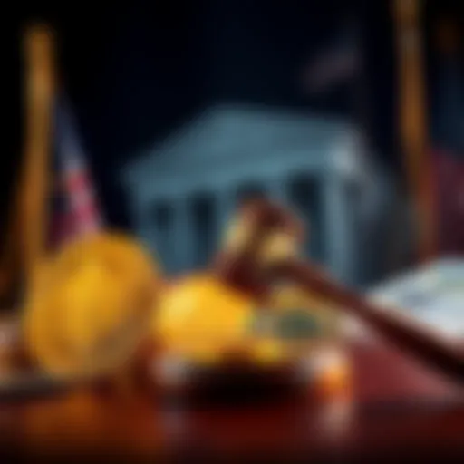 A gavel and cryptocurrency symbols representing new bills in the U.S.