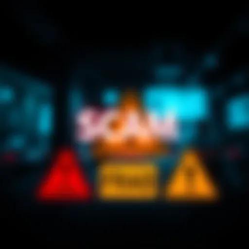 A graphic warning about a new scam with icons representing fraud and caution signs