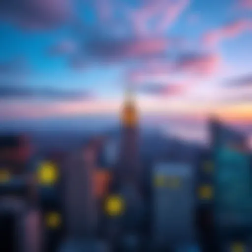 A view of New York City skyline with digital currency symbols overlay, representing the new tax on crypto transactions.