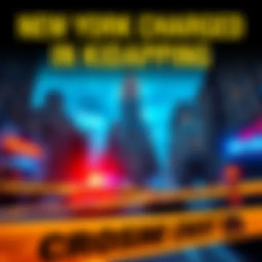 A New York cityscape with police and crime scene tape in the foreground, representing a kidnapping plot