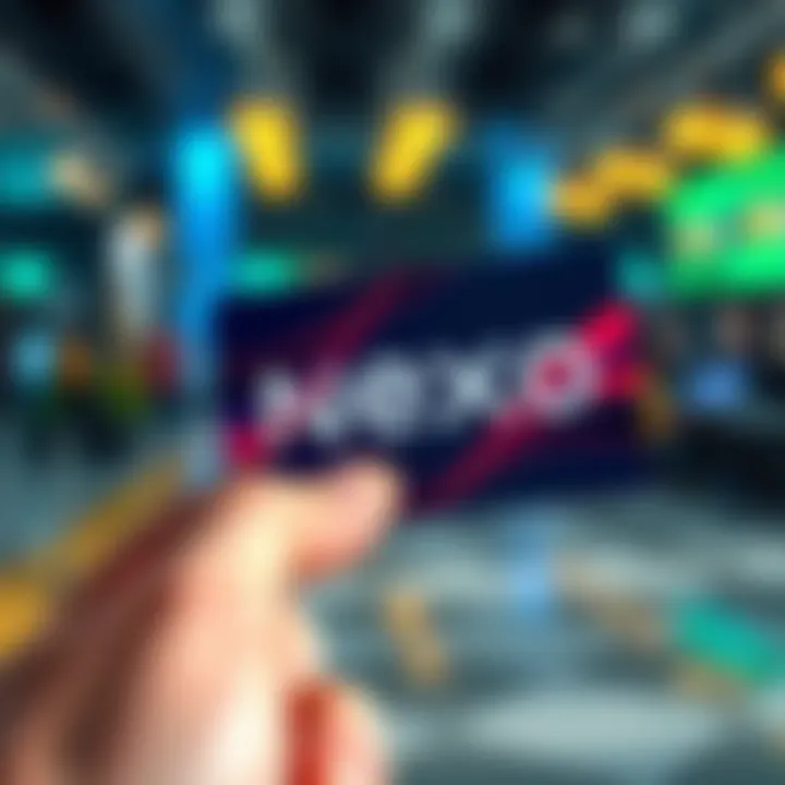 A close-up view of a person holding a Nexo card, showing its design and features against a blurred background