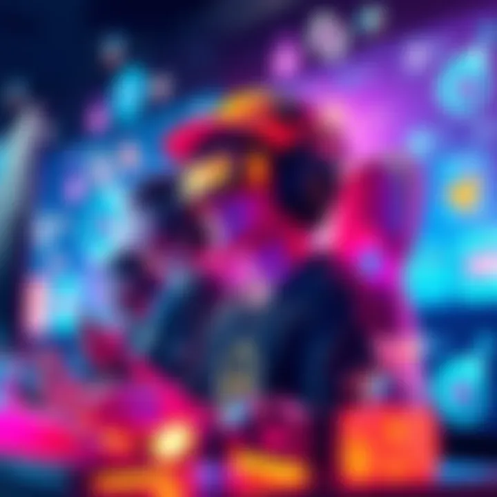 A vibrant digital artwork showcasing gaming elements like avatars and virtual items symbolizing the rise of NFTs in gaming and digital identities.