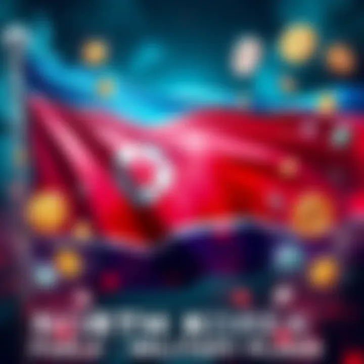 Illustration of North Korea flag with cryptocurrency symbols and military icons, symbolizing the stolen funds fueling military ambitions.