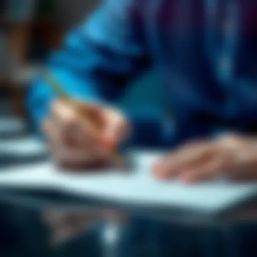 A person securely writing a pass phrase on a piece of paper with a pencil, emphasizing offline security methods for data protection.