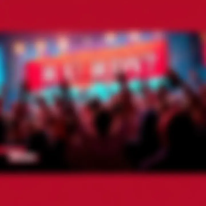 A group of excited people holding banners and confetti, celebrating the announcement of upcoming events.