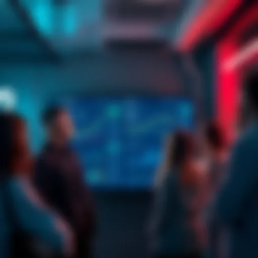 A group of people discussing their preferences for Strike over Kraken and Coinbase in a modern setting, showing charts and security features on a screen.