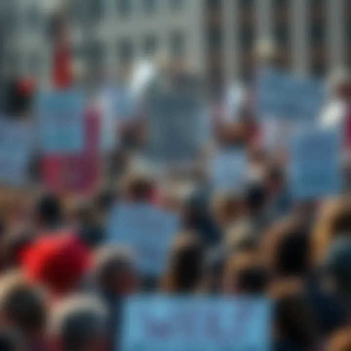People demanding change A crowd of people holding signs that call for accountability and clarity in public dialogue.
