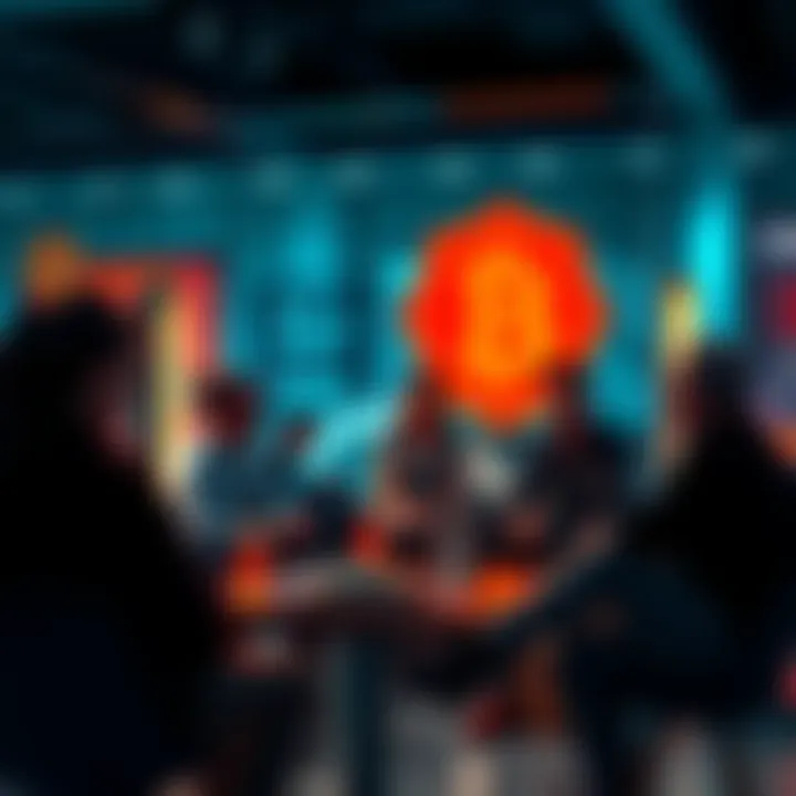 A group of people engaged in conversation about Bitcoin, Cardano, and XRP in a casual setting