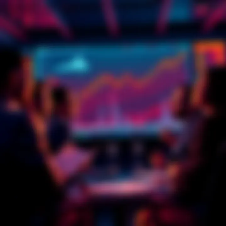 Group of people engaging in a serious discussion about cryptocurrency risks and scams, with charts and data on a screen behind them.