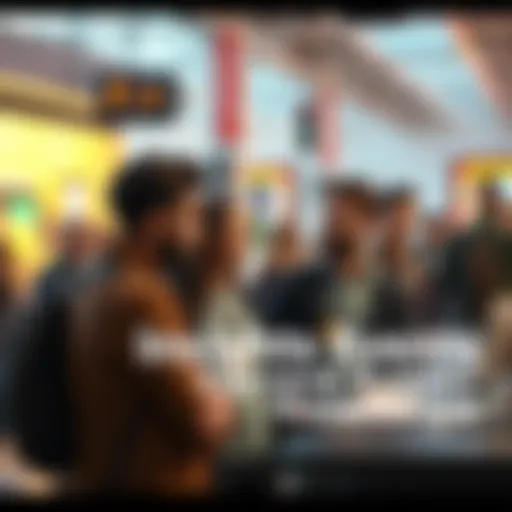 A diverse group of people engaged in conversation about current news topics in a public space.