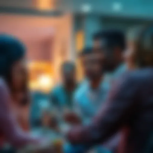 A group of people sharing their experiences and opinions about Nexo Private in a warm, inviting atmosphere
