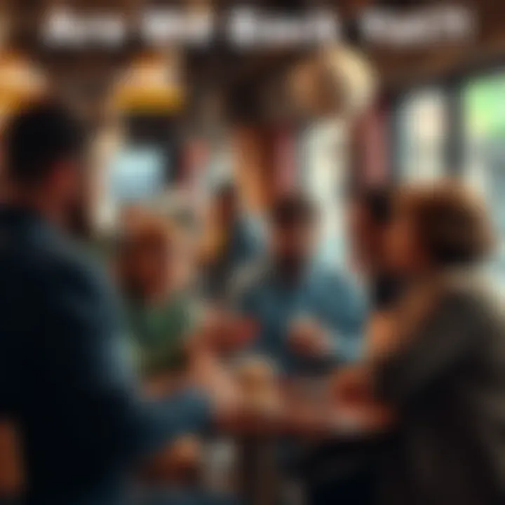 A group of people engaged in conversation at a coffee shop, expressing their feelings about returning to normal life.