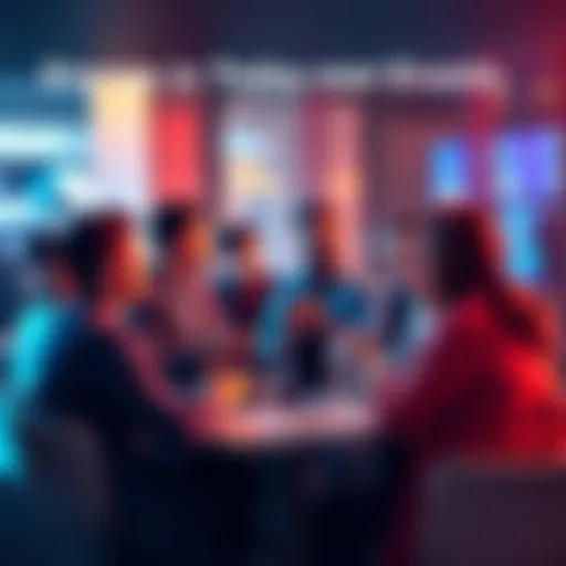 A group of people engaging in a lively discussion about trading and current events in a casual setting