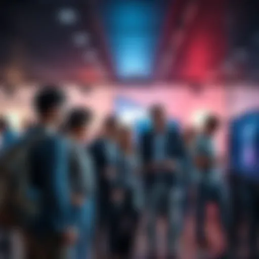 A diverse group of people discussing and researching XRP cryptocurrency investment options in a modern setting.