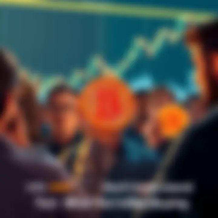 A group of people staring at Bitcoin price charts with puzzled expressions, symbolizing lack of understanding about cryptocurrency