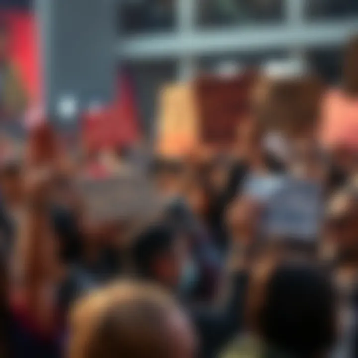 People united for change A diverse group of people holding signs in a rally, expressing frustration and a desire for change.