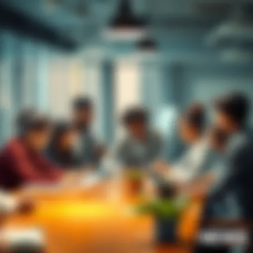 A group of diverse people collaborating around a table, discussing and planning to tackle challenges together, with a hopeful atmosphere.